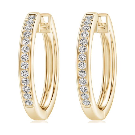 Angara Earrings - Natural Diamond Hinged Hoop Earrings in 14K Yellow Gold for Women | April Birthstone Jewelry, Birthday, Anniversary, Jewelry Gift for Women