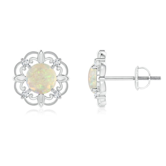 Angara Earrings - Natural Opal Halo Earrings in Platinum for Women | October Birthstone Jewelry, Birthday, Anniversary, Jewelry Gift for Women