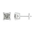 thumbnail image 1 of Angara Earrings - Natural Princess Cut 1 ct Diamond Solitaire Stud Earrings in 14K White Gold for Women | April Birthstone Jewelry, Birthday, Anniversary, Jewelry Gift for Women, 1 of 9