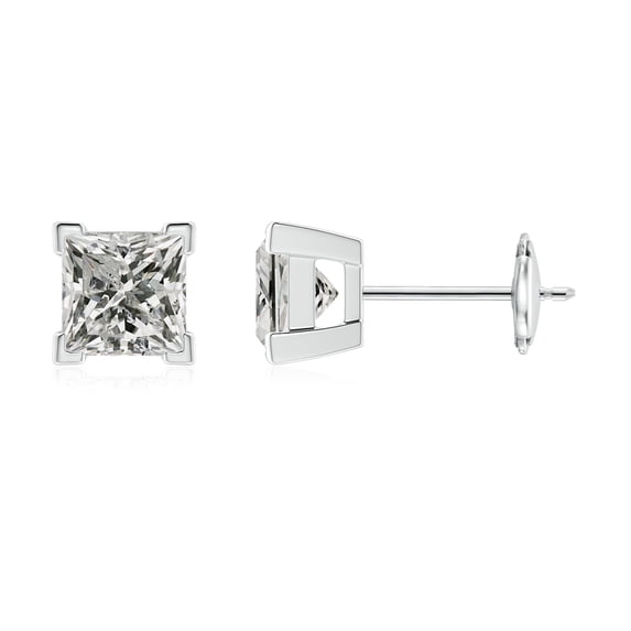 Angara Earrings - Natural Princess Cut 1 ct Diamond Solitaire Stud Earrings in 14K White Gold for Women | April Birthstone Jewelry, Birthday, Anniversary, Jewelry Gift for Women