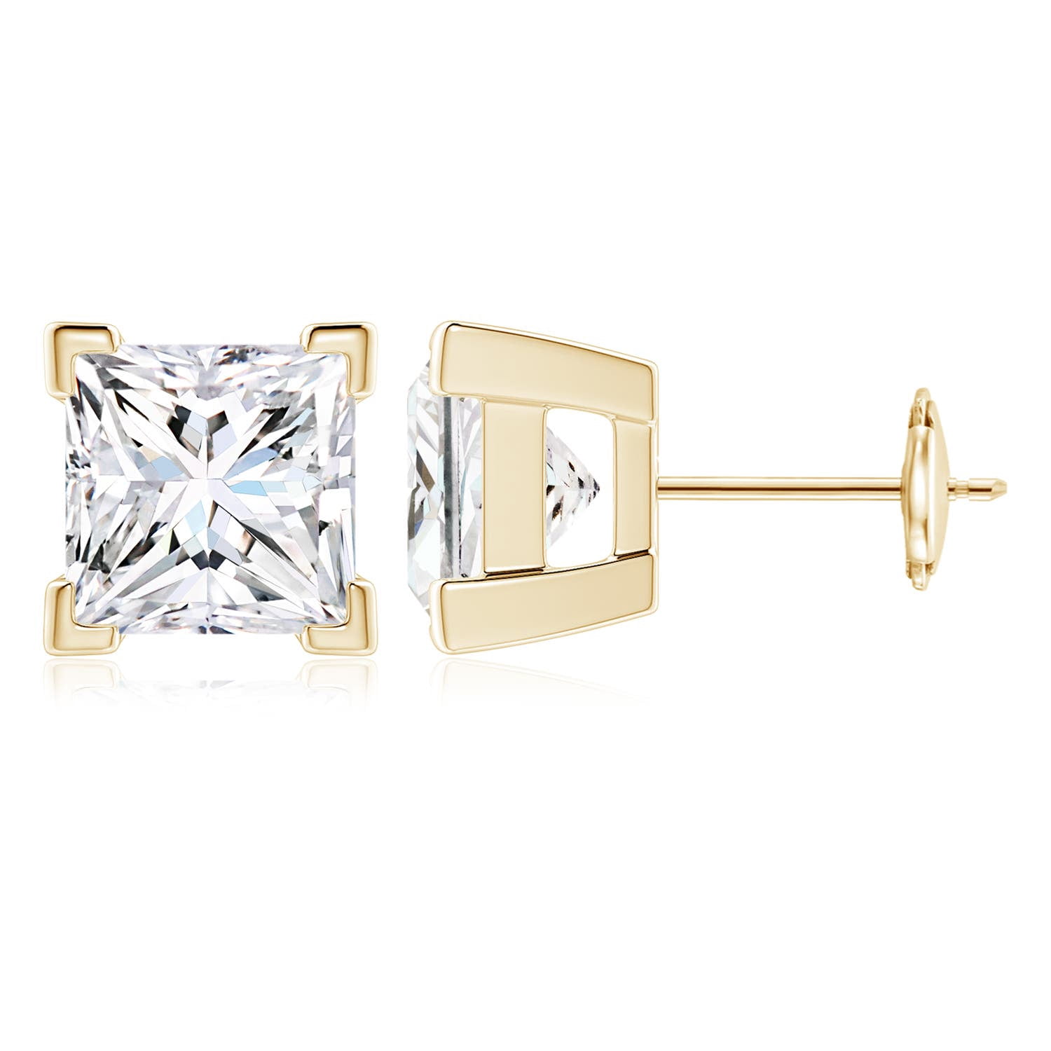 Angara Earrings - Natural Princess Cut 3 ct Diamond Solitaire Stud Earrings in 14K Yellow Gold for Women | April Birthstone Jewelry, Birthday, Anniversary, Jewelry Gift for Women