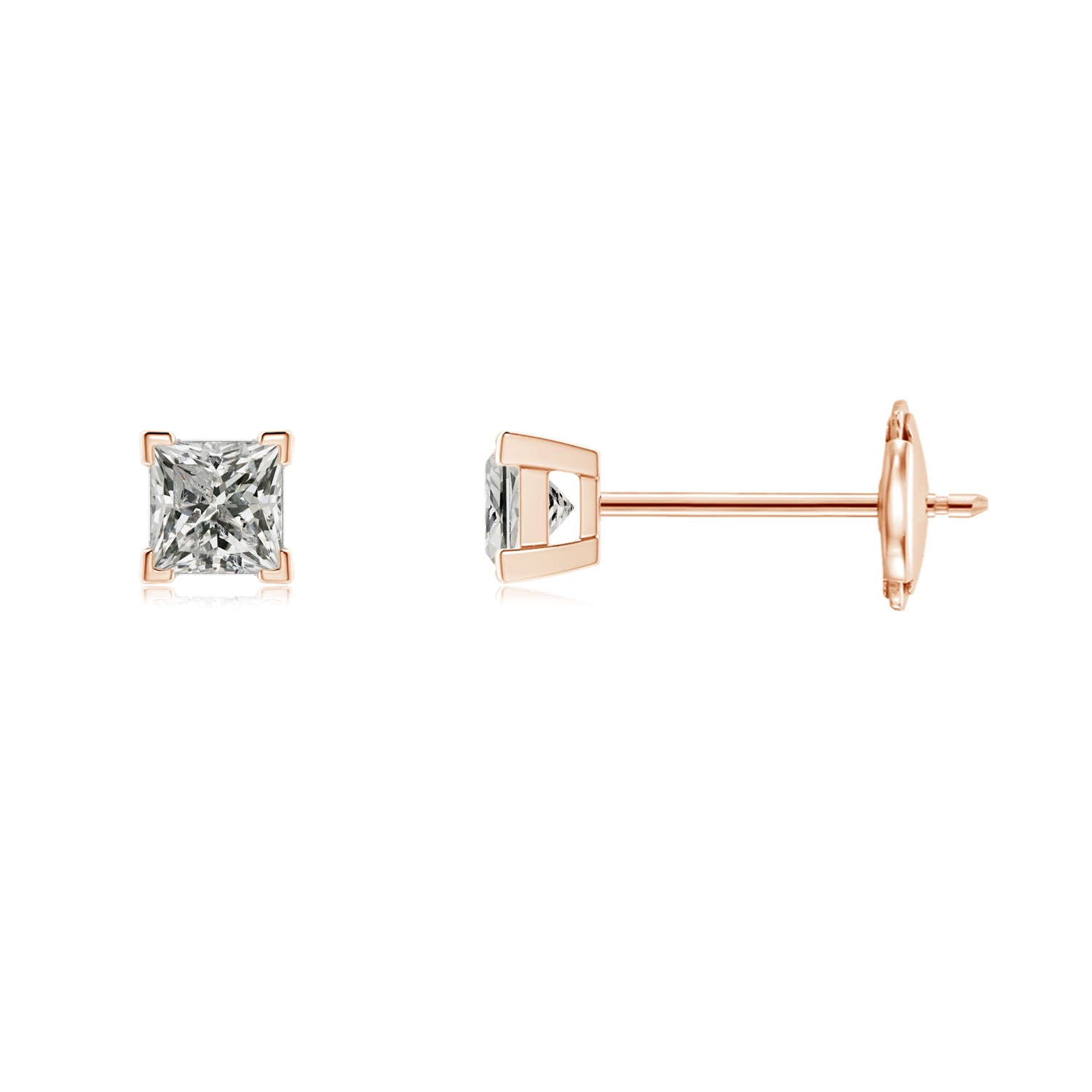 Angara Earrings - Natural Princess Cut Diamond Solitaire Stud Earrings in 14K Rose Gold for Women | April Birthstone Jewelry, Birthday, Anniversary, Jewelry Gift for Women
