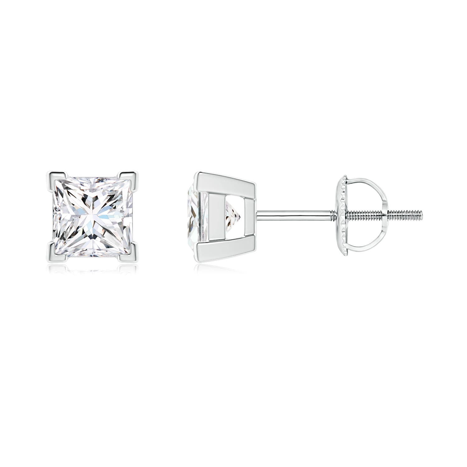 Angara Earrings - Natural Princess Cut Diamond Solitaire Stud Earrings in Platinum for Women | April Birthstone Jewelry, Birthday, Anniversary, Jewelry Gift for Women