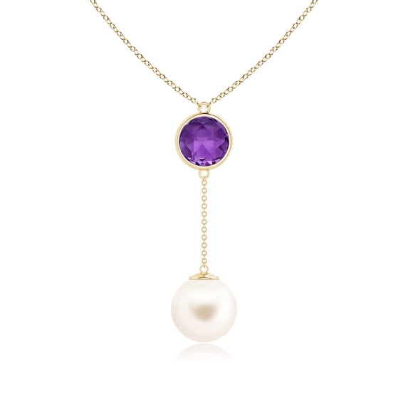 Angara Freshwater Cultured Pearl & Amethyst Lariat Necklace in 14K Yellow Gold for Women | June Birthstone Jewelry for Her