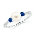 thumbnail image 1 of ANGARA Freshwater Cultured Pearl & Blue Sapphire Engagement Ring in 14K White Gold for Women | June Birthstone, Birthday, Anniversary, Jewelry Gift for Women | Pearl Ring, 1 of 11