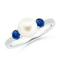 thumbnail image 1 of ANGARA Freshwater Cultured Pearl & Blue Sapphire Engagement Ring in 14K White Gold for Women | June Birthstone, Birthday, Anniversary, Jewelry Gift for Women | Pearl Ring, 1 of 11