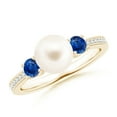 thumbnail image 1 of ANGARA Freshwater Cultured Pearl & Blue Sapphire Engagement Ring in 14K Yellow Gold for Women | June Birthstone, Birthday, Anniversary, Jewelry Gift for Women | Pearl Ring, 1 of 11