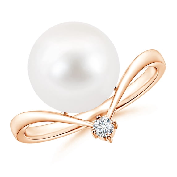 Angara Freshwater Cultured Pearl Chevron Ring with Diamond in 14K Rose Gold for Women | June Birthstone Jewelry for Her
