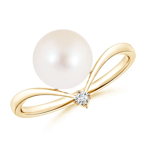 ANGARA Freshwater Cultured Pearl Chevron Ring with Diamond in 14K Yellow Gold for Women | June Birthstone, Birthday, Anniversary, Jewelry Gift for Women | Pearl Ring