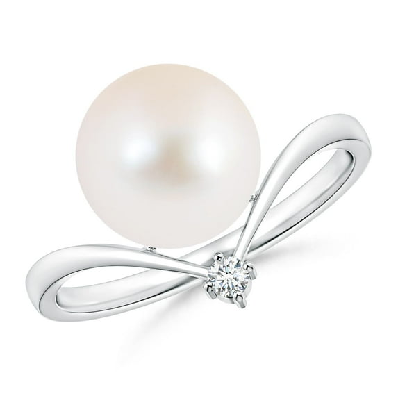 ANGARA Freshwater Cultured Pearl Chevron Ring with Diamond in 925 Sterling Silver for Women | June Birthstone, Birthday, Anniversary, Jewelry Gift for Women | Pearl Ring