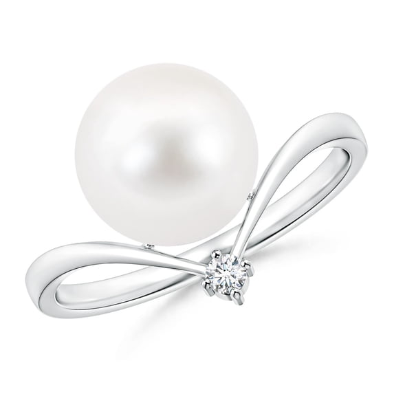 Angara Freshwater Cultured Pearl Chevron Ring with Diamond in 925 Sterling Silver for Women | June Birthstone Jewelry for Her