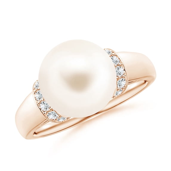 ANGARA Freshwater Cultured Pearl Collar Ring with Diamonds in 14K Rose Gold for Women | June Birthstone, Birthday, Anniversary, Jewelry Gift for Women | Pearl Ring