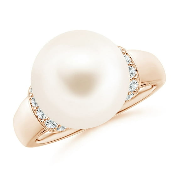 ANGARA Freshwater Cultured Pearl Collar Ring with Diamonds in 14K Rose Gold for Women | June Birthstone, Birthday, Anniversary, Jewelry Gift for Women | Pearl Ring