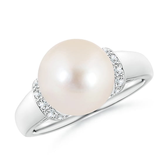 Angara Freshwater Cultured Pearl Collar Ring with Diamonds in 14K White Gold for Women | June Birthstone Jewelry for Her