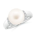 thumbnail image 1 of Angara Freshwater Cultured Pearl Collar Ring with Diamonds in 14K White Gold for Women | June Birthstone Jewelry for Her, 1 of 8