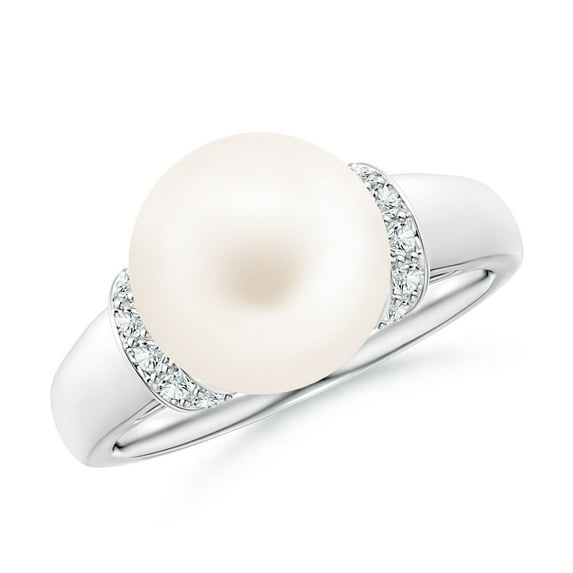Angara Freshwater Cultured Pearl Collar Ring with Diamonds in 14K White Gold for Women | June Birthstone Jewelry for Her