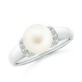 thumbnail image 1 of ANGARA Freshwater Cultured Pearl Collar Ring with Diamonds in 14K White Gold for Women | June Birthstone, Birthday, Anniversary, Jewelry Gift for Women | Pearl Ring, 1 of 12