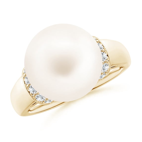 Angara Freshwater Cultured Pearl Collar Ring with Diamonds in 14K Yellow Gold for Women | June Birthstone Jewelry for Her