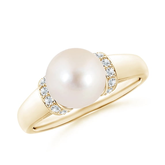 ANGARA Freshwater Cultured Pearl Collar Ring with Diamonds in 14K Yellow Gold for Women | June Birthstone, Birthday, Anniversary, Jewelry Gift for Women | Pearl Ring