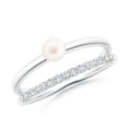 thumbnail image 1 of Angara Freshwater Cultured Pearl Dual Shank Ring with Diamonds in 14K White Gold for Women | June Birthstone Jewelry for Her, 1 of 8