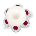thumbnail image 1 of Angara Freshwater Cultured Pearl Floral Ring with Rubies in 14K White Gold for Women | June Birthstone Jewelry for Her, 1 of 8