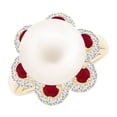 thumbnail image 1 of ANGARA Freshwater Cultured Pearl Floral Ring with Rubies in 14K Yellow Gold for Women | June Birthstone, Birthday, Anniversary, Jewelry Gift for Women | Pearl Ring, 1 of 9