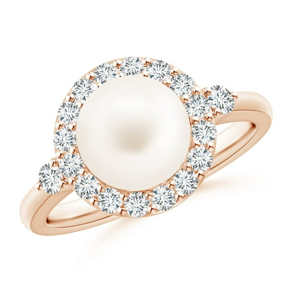 Angara Freshwater Cultured Pearl Halo Engagement Ring in 14K Rose Gold for Women | June Birthstone Jewelry for Her