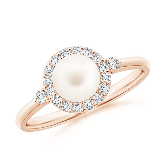 ANGARA Freshwater Cultured Pearl Halo Engagement Ring in 14K Rose Gold for Women | June Birthstone, Birthday, Anniversary, Jewelry Gift for Women | Pearl Ring