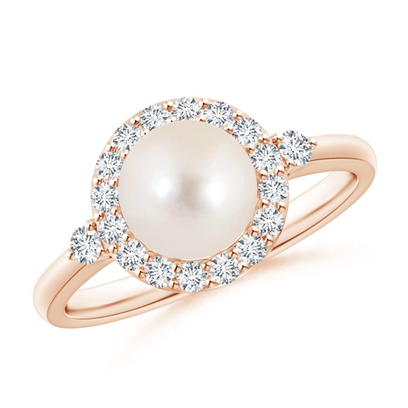 ANGARA Freshwater Cultured Pearl Halo Engagement Ring in 14K Rose Gold for Women | June Birthstone, Birthday, Anniversary, Jewelry Gift for Women | Pearl Ring