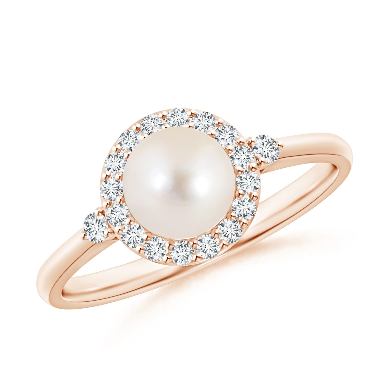 Angara Freshwater Cultured Pearl Halo Engagement Ring In 14k Rose Gold 