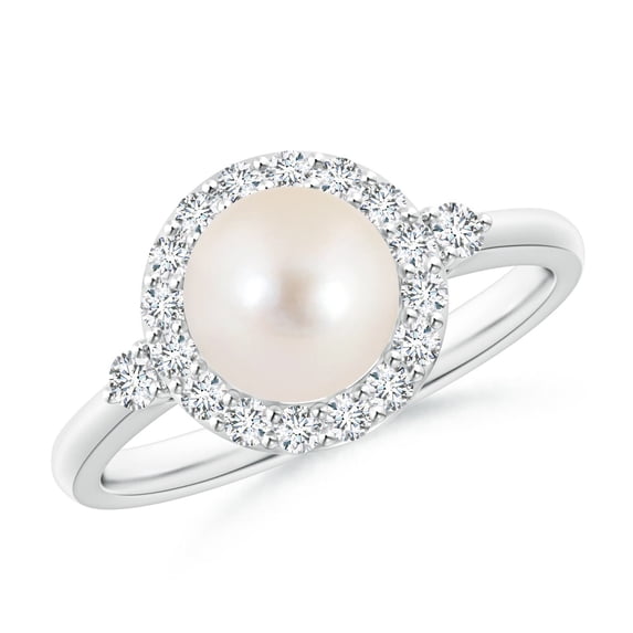 ANGARA Freshwater Cultured Pearl Halo Engagement Ring in 14K White Gold for Women | June Birthstone, Birthday, Anniversary, Jewelry Gift for Women | Pearl Ring