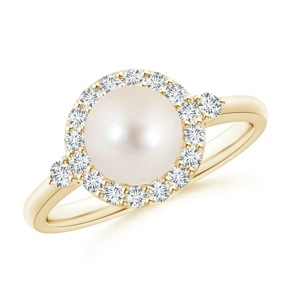 ANGARA Freshwater Cultured Pearl Halo Engagement Ring in 14K Yellow Gold for Women | June Birthstone, Birthday, Anniversary, Jewelry Gift for Women | Pearl Ring