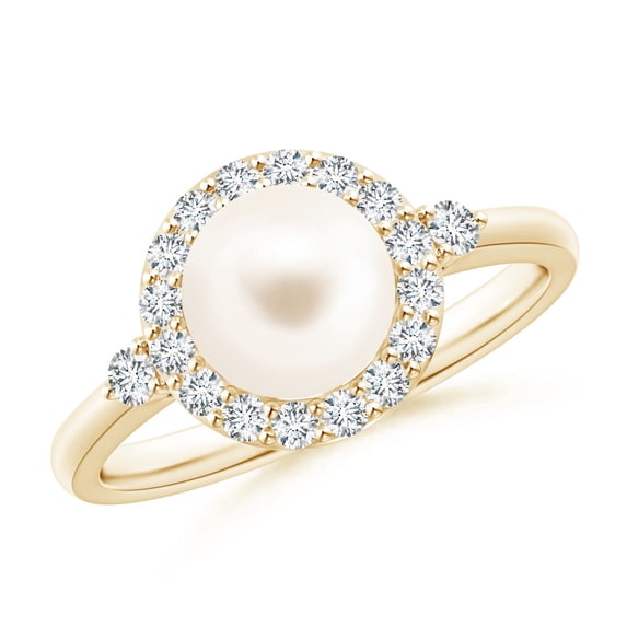 ANGARA Freshwater Cultured Pearl Halo Engagement Ring in 14K Yellow Gold for Women | June Birthstone, Birthday, Anniversary, Jewelry Gift for Women | Pearl Ring