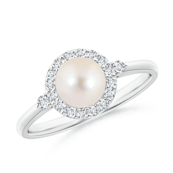ANGARA Freshwater Cultured Pearl Halo Engagement Ring in Platinum for Women | June Birthstone, Birthday, Anniversary, Jewelry Gift for Women | Pearl Ring