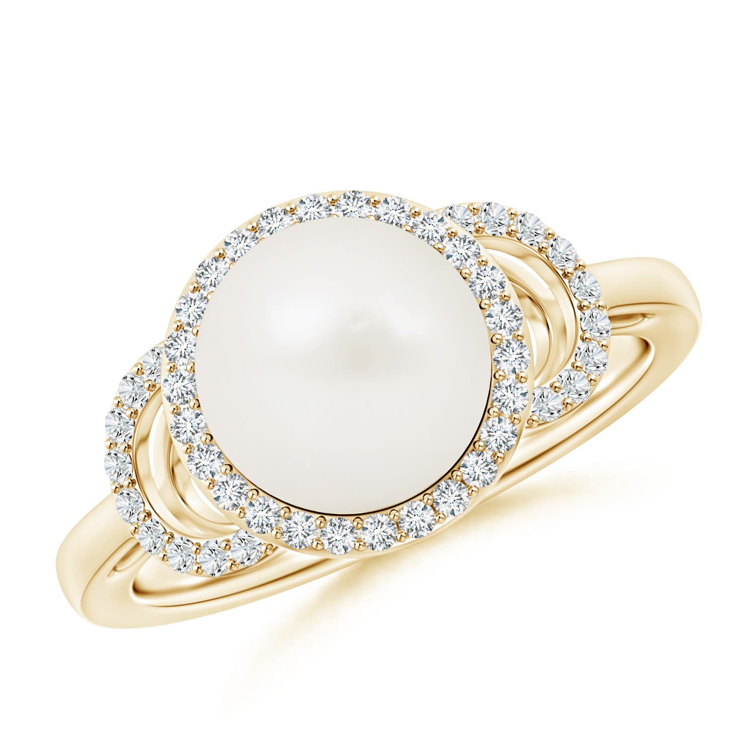 Angara Freshwater Cultured Pearl Halo Ring with Diamonds in 14K Yellow ...