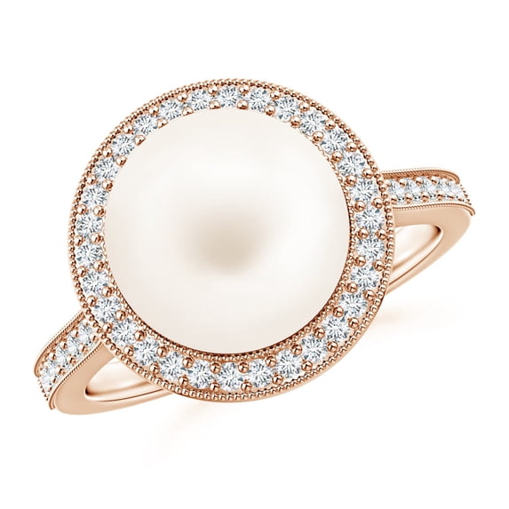 ANGARA Freshwater Cultured Pearl Halo Ring with Milgrain in 14K Rose Gold for Women | June Birthstone, Birthday, Anniversary, Jewelry Gift for Women | Pearl Ring
