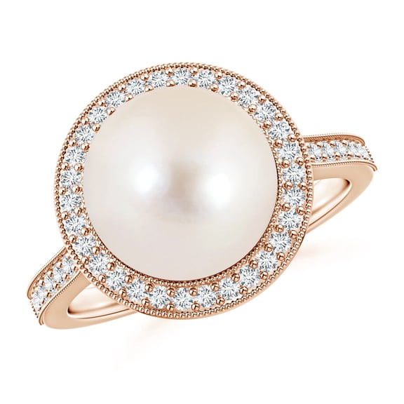 ANGARA Freshwater Cultured Pearl Halo Ring with Milgrain in 14K Rose Gold for Women | June Birthstone, Birthday, Anniversary, Jewelry Gift for Women | Pearl Ring