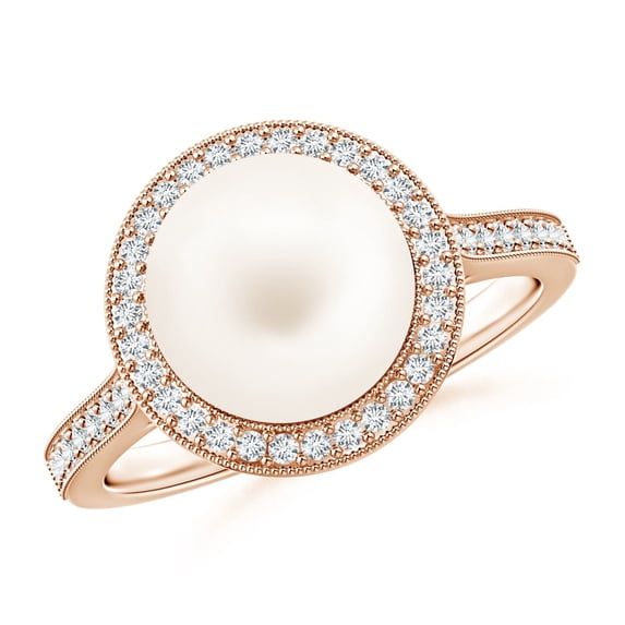 ANGARA Freshwater Cultured Pearl Halo Ring with Milgrain in 14K Rose Gold for Women | June Birthstone, Birthday, Anniversary, Jewelry Gift for Women | Pearl Ring