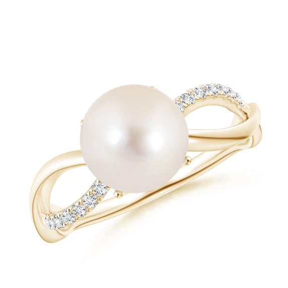 Angara Freshwater Cultured Pearl Infinity Ring in 14K Yellow Gold for Women | June Birthstone Jewelry for Her