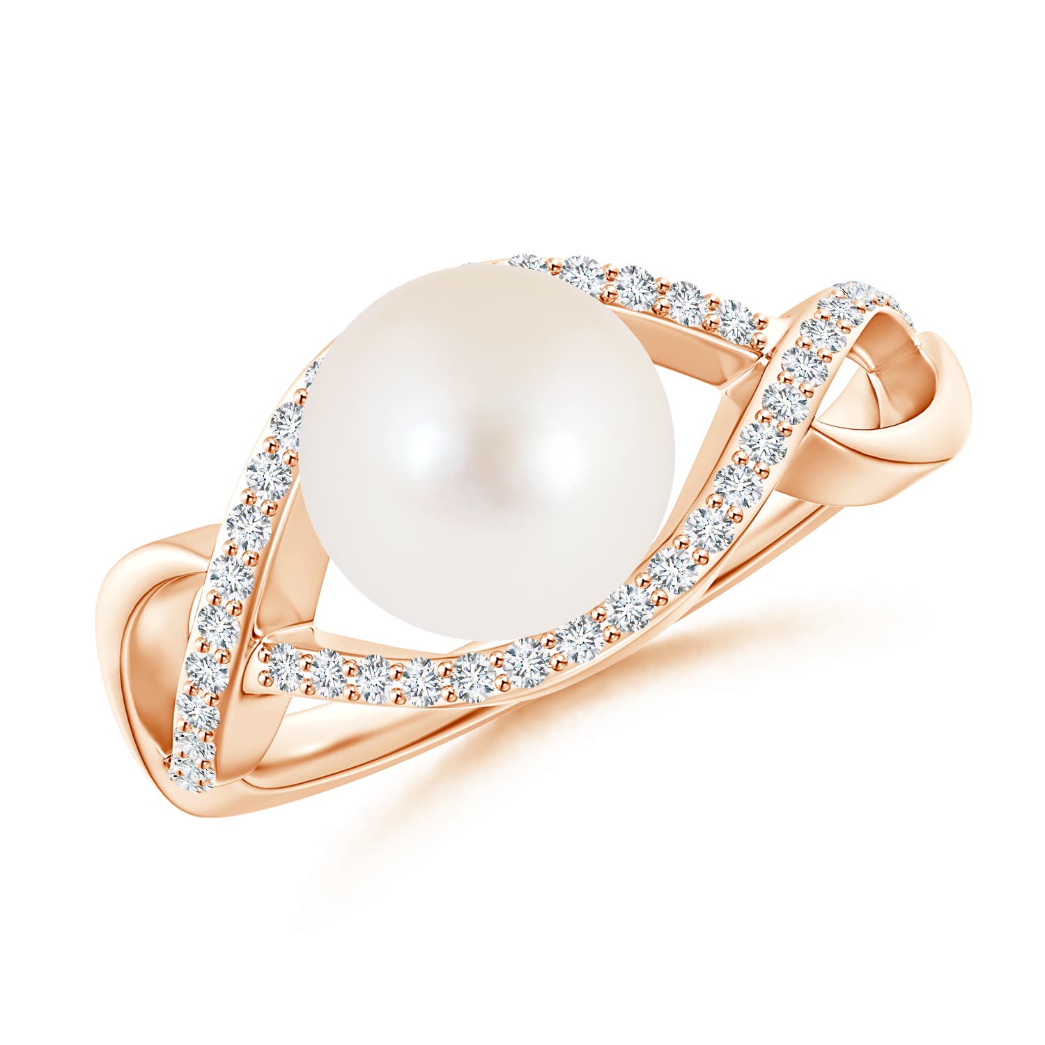 Pearl Infinity Angara Freshwater Cultured Pearl Infinity Ring with Diamonds in 14K ...