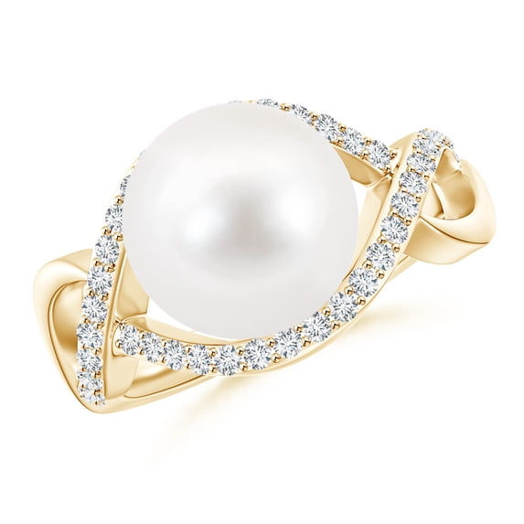 Angara Freshwater Cultured Pearl Infinity Ring with Diamonds in 14K Yellow Gold for Women | June Birthstone Jewelry for Her