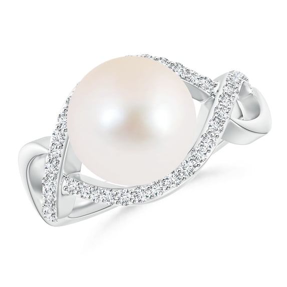 Angara Freshwater Cultured Pearl Infinity Ring with Diamonds in 925 Sterling Silver for Women | June Birthstone Jewelry for Her