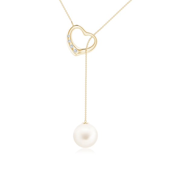 ANGARA Freshwater Cultured Pearl Lariat-Style Heart Necklace in 14K Yellow Gold for Women | June Birthstone, Birthday, Anniversary, Jewelry Gift for Women | Pearl Necklace