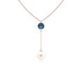 thumbnail image 1 of ANGARA Freshwater Cultured Pearl & London Blue Topaz Lariat Necklace in 14K Rose Gold for Women | June Birthstone, Birthday, Anniversary, Jewelry Gift for Women | Pearl Necklace, 1 of 10