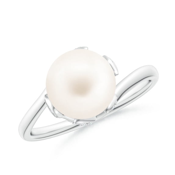 Angara Freshwater Cultured Pearl Olive Leaf Bypass Ring in 14K White Gold for Women | June Birthstone Jewelry for Her