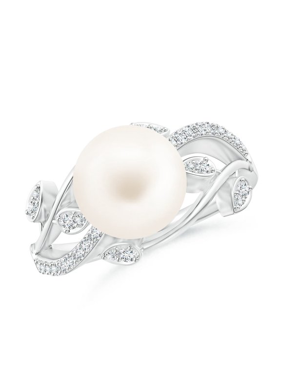 Freshwater Cultured Pearl Olive Leaf Vine Ring in 14K White Gold for Women | June Birthstone, Birthday, Anniversary, Jewelry Gift for Women | Pearl Ring