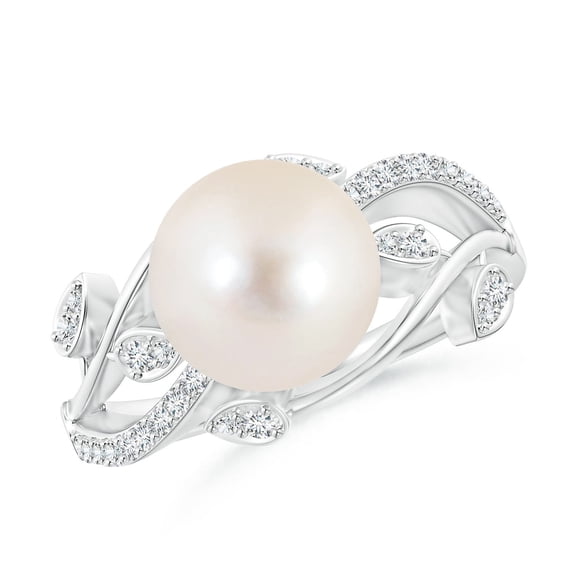 Angara Freshwater Cultured Pearl Olive Leaf Vine Ring in 14K White Gold for Women | June Birthstone Jewelry for Her