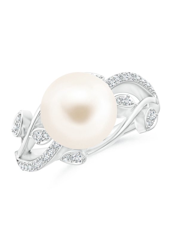 Freshwater Cultured Pearl Olive Leaf Vine Ring in Platinum for Women | June Birthstone, Birthday, Anniversary, Jewelry Gift for Women | Pearl Ring