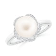 thumbnail image 1 of Angara Freshwater Cultured Pearl Overlapping Halo Ring in 14K White Gold for Women | June Birthstone Jewelry for Her, 1 of 8