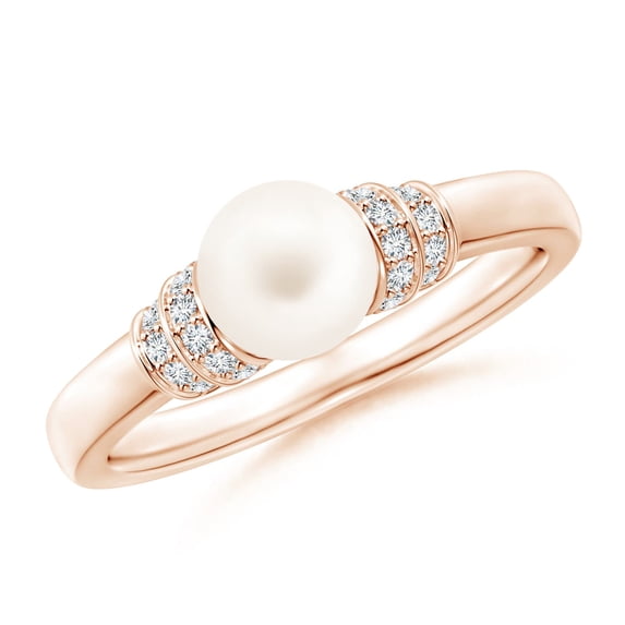 ANGARA Freshwater Cultured Pearl & Pave-Set Diamond Ring in 14K Rose Gold for Women | June Birthstone, Birthday, Anniversary, Jewelry Gift for Women | Pearl Ring